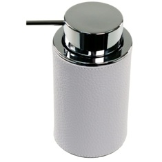 Soap Dispenser, Round, Made From Faux Leather, In White Finish